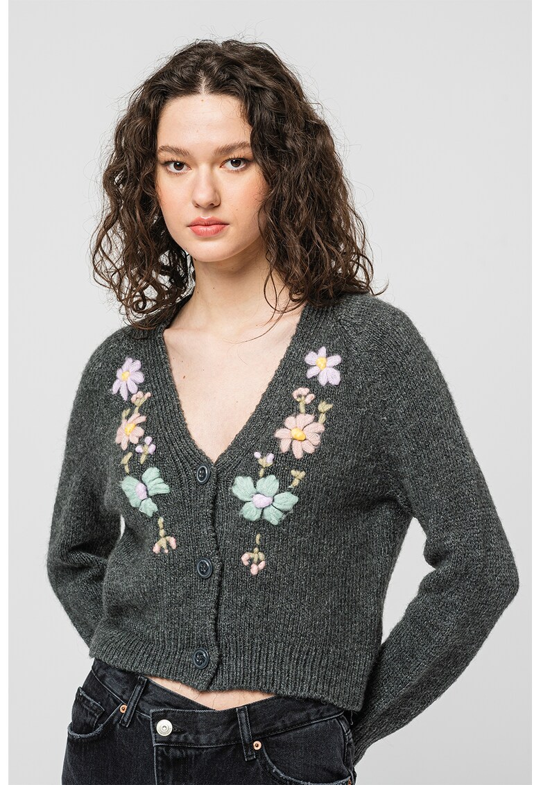 Cardigan cu decolteu in v si broderie florala ellie