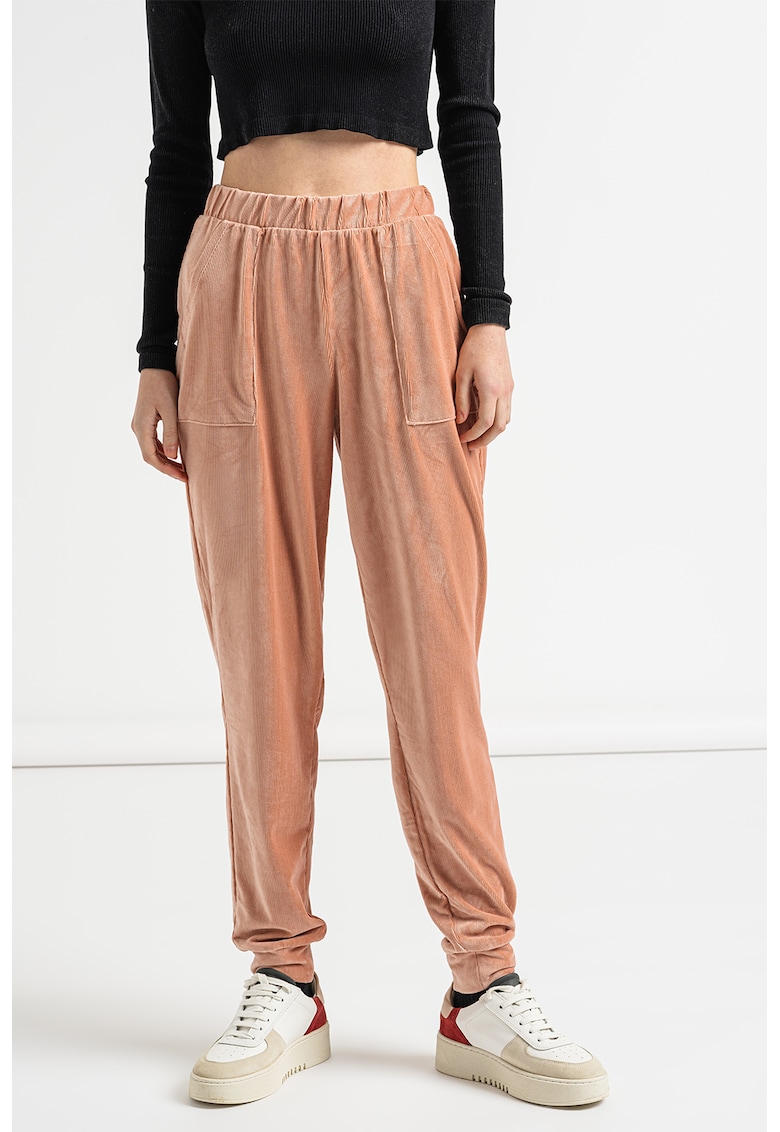 Pantaloni din reiat New Sira - Roz prafuit