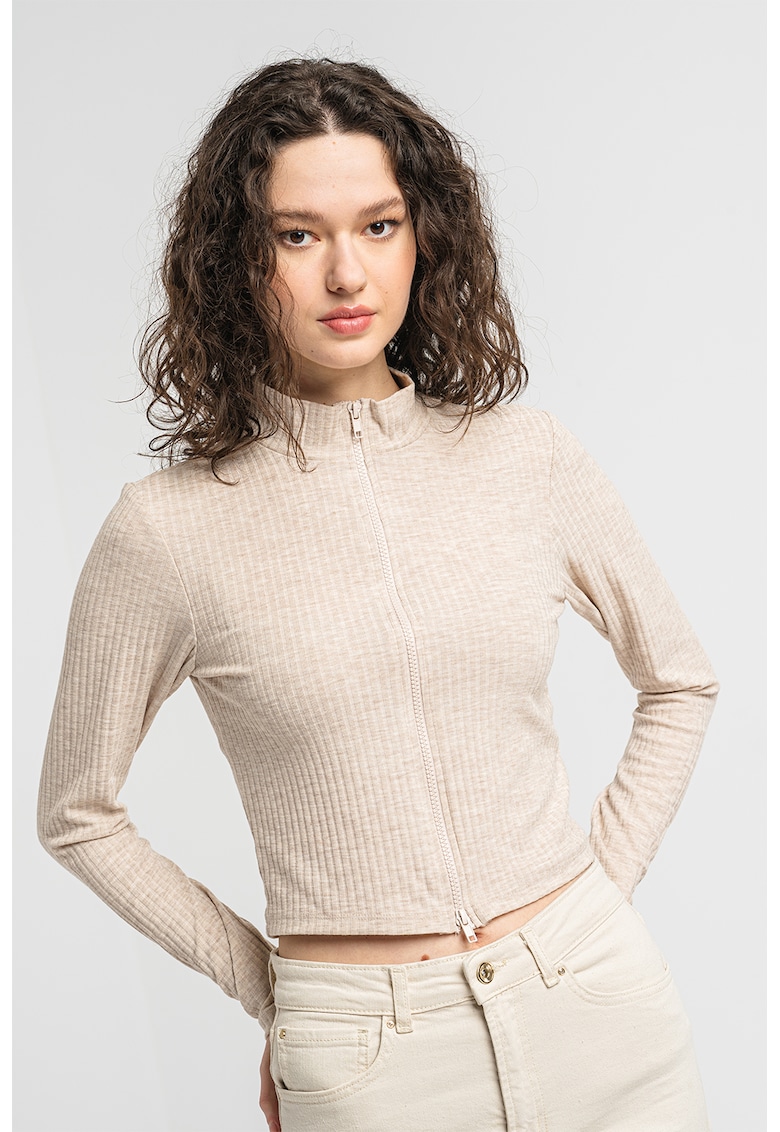 Cardigan crop striat Lemma - Maro camel