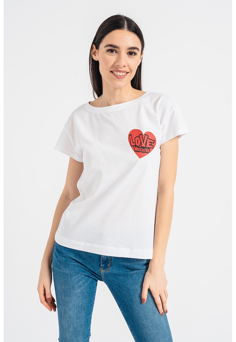 Tricou cu imprimeu si maneci cazute - Alb