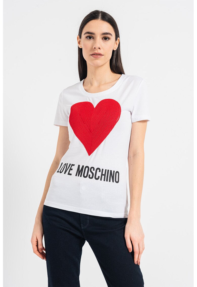 Tricou cu decolteu rotund si logo supradimensionat Love Moschino Reduceri si Transport Gratuit fashiondays.ro imagine noua