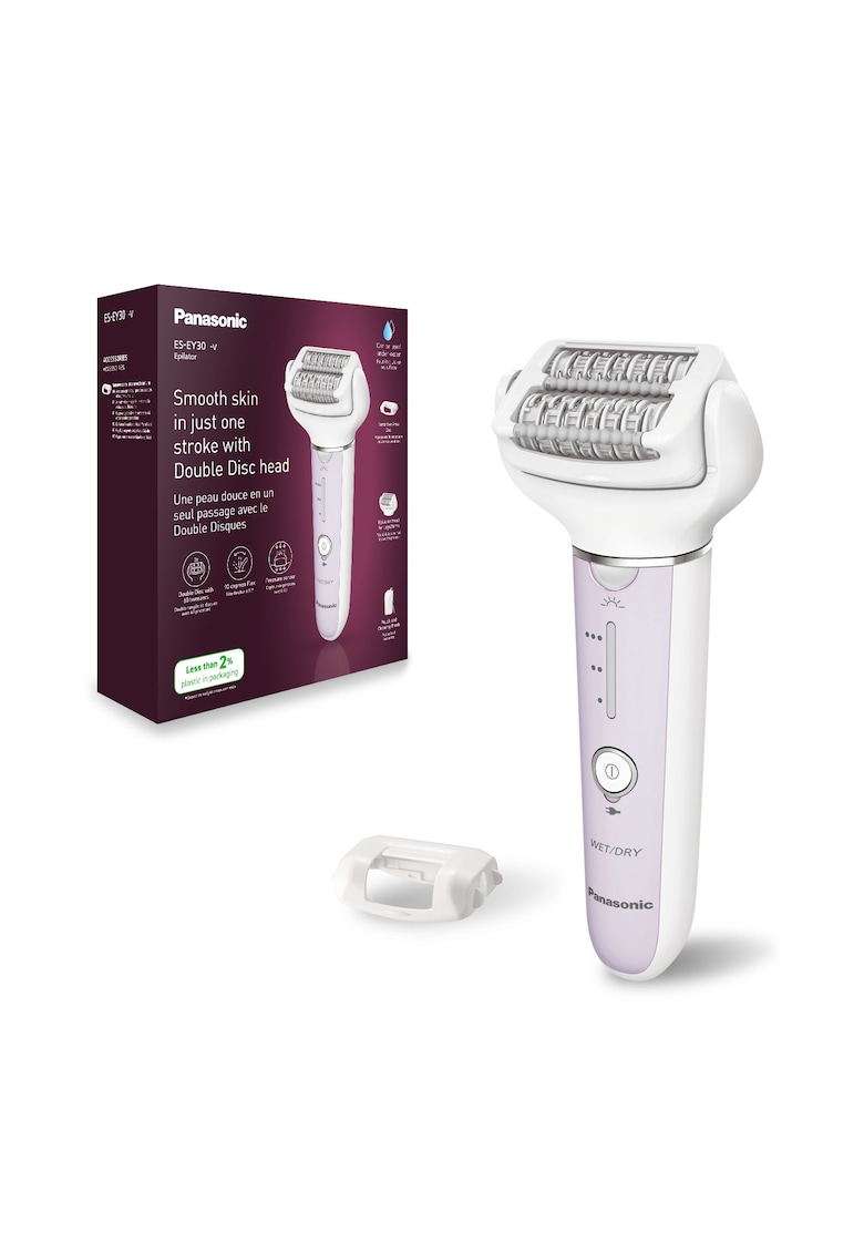 Epilator - Wet & Dry - Cordless - 2discuri & 60 pensete - Senzor presiune - Discuri duble - Cap flexibil si pivotant la 90° - 3 viteze - Alb/Mov
