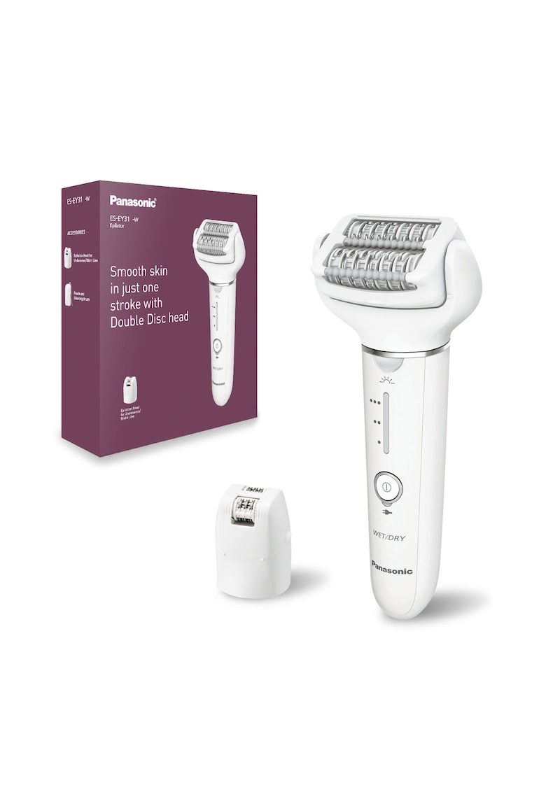 Epilator - Wet & Dry - Cordless - 2discuri & 60 pensete - Senzor presiune - Discuri duble - Cap flexibil si pivotant la 90° - 3 viteze - Alb/Crem