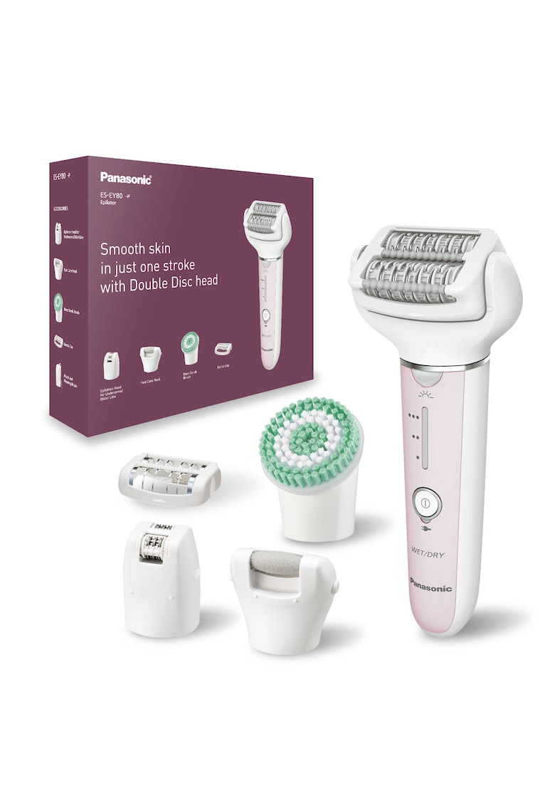 Epilator - Wet & Dry - Cordless - 2discuri & 60 pensete - Senzor presiune - Discuri duble - Cap flexibil si pivotant la 90° - 3 viteze - Alb/Roz