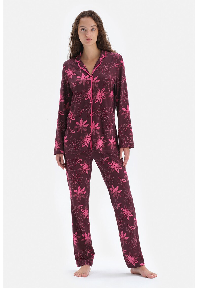 Pijama lunga din amestec de bumbac amestec imagine noua