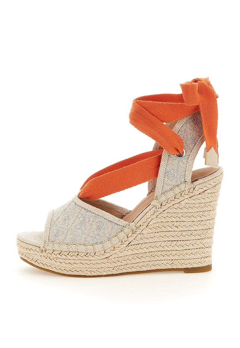 Sandale-espadrile wedge cu monograme brodate