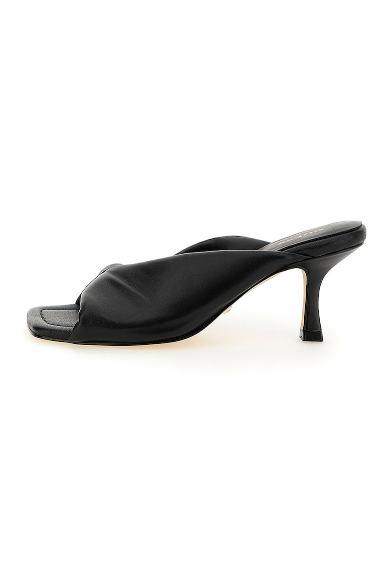 Papuci de piele cu design rasucit si toc - Negru