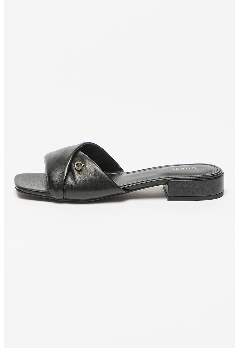 Guess Papuci de piele cu logo - Negru
