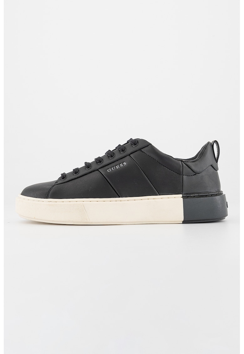 Pantofi sport de piele si piele ecologica cu detaliu contrastant - Negru