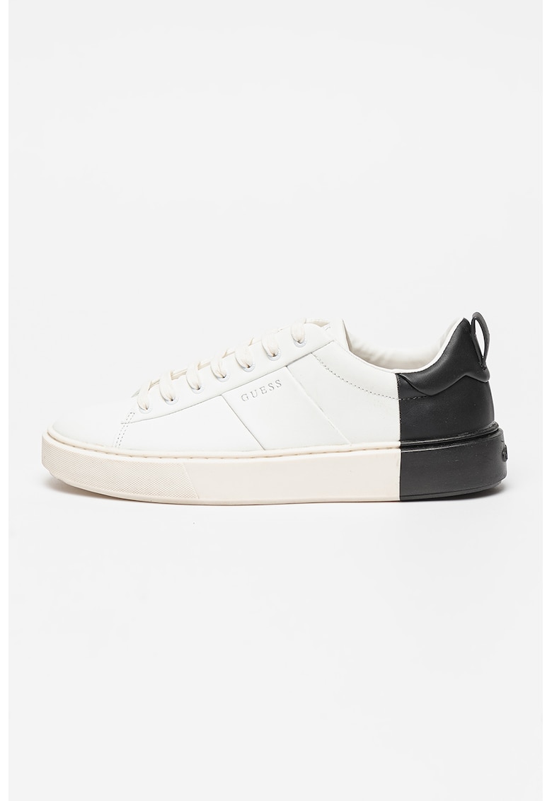 Guess Pantofi sport de piele si piele ecologica cu detaliu contrastant - Alb/Negru