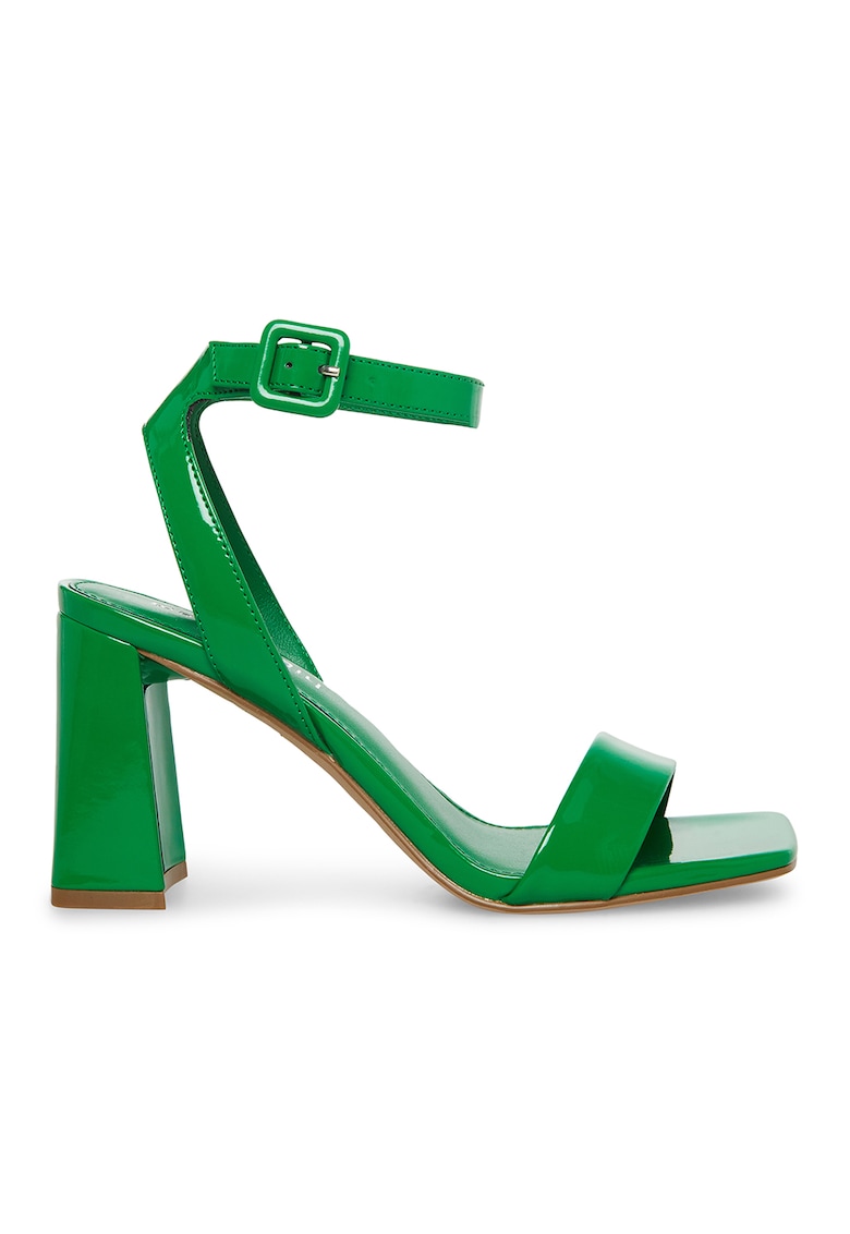 Sandale de piele ecologica cu toc masiv - Verde