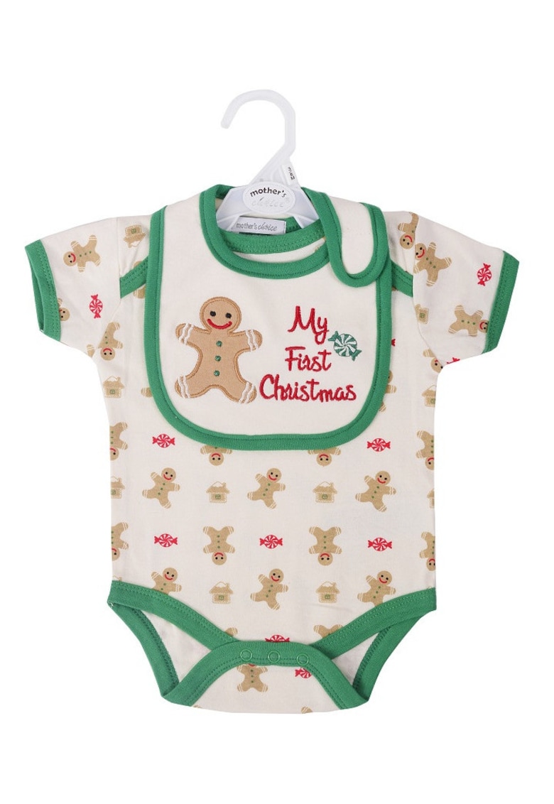 Mothers Choice Set Craciun pentru bebelusi - 2 piese din bumbac - model My First Christmas