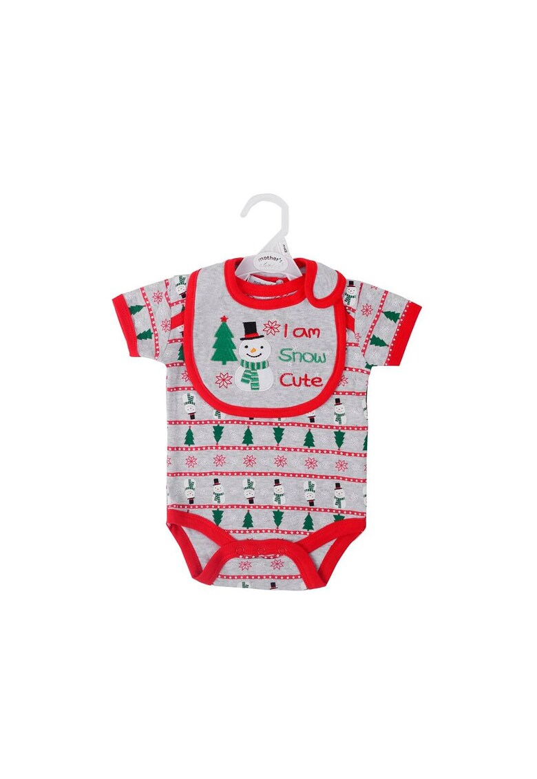 Set Craciun pentru bebelusi - 2 piese din bumbac - model om de zapada