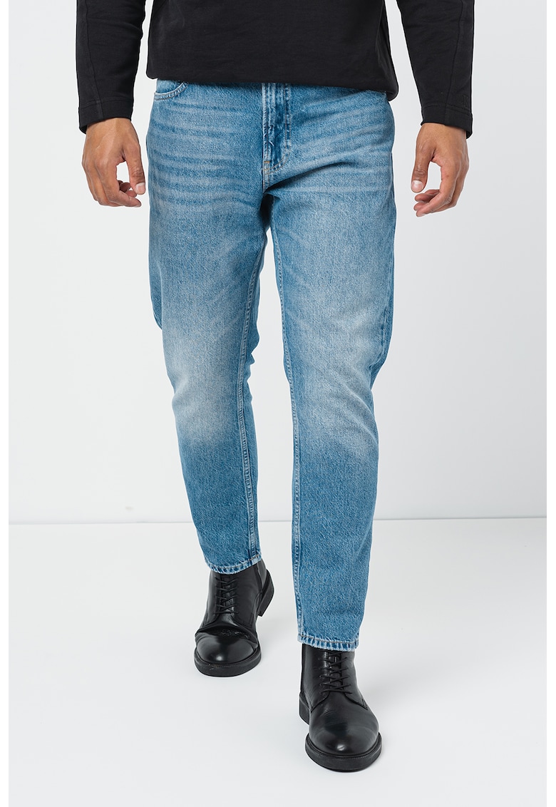 - Blugi drepti cu aspect decolorat - Albastru deschis