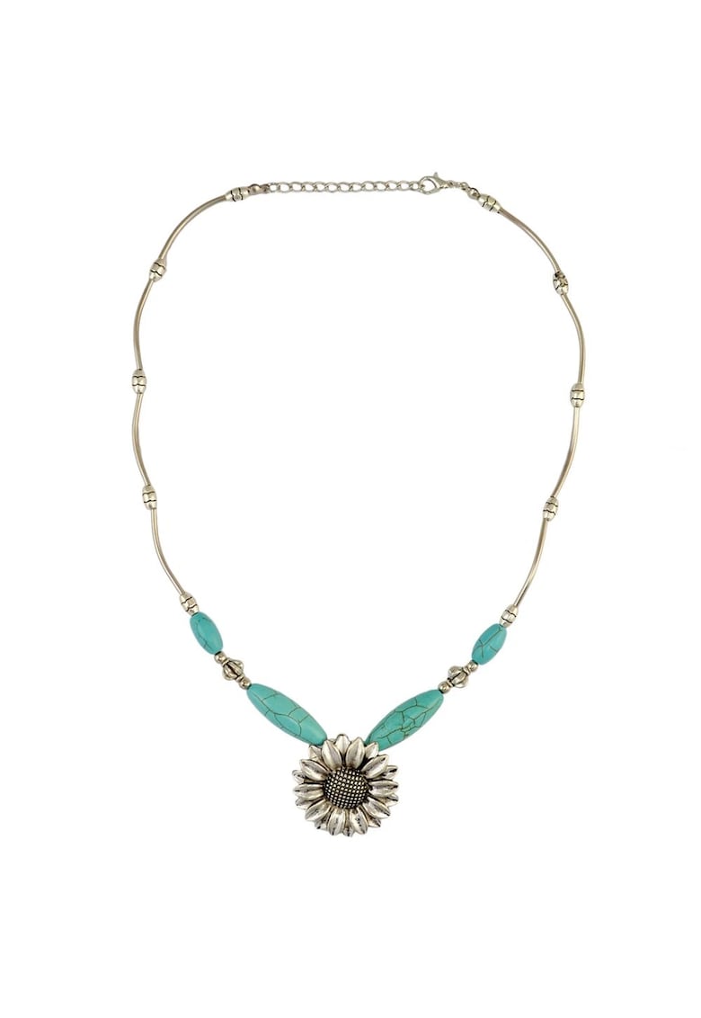 Colier argintiu - cu floare si pietre turquoise - Lara C27 - Colier argintiu - cu floare si pietre turquoise - Lara C27 -