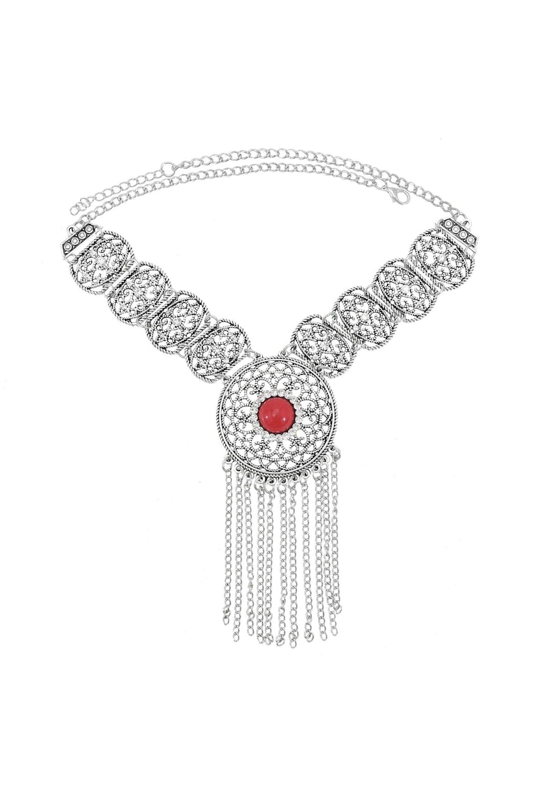 Colier argintiu - stil boho - cu franjuri si pietre - Lago C27 -