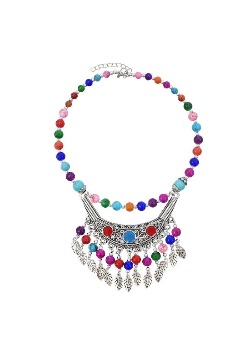 Colier argintiu - stil boho - cu margelute colorate - Leocadia C28 -