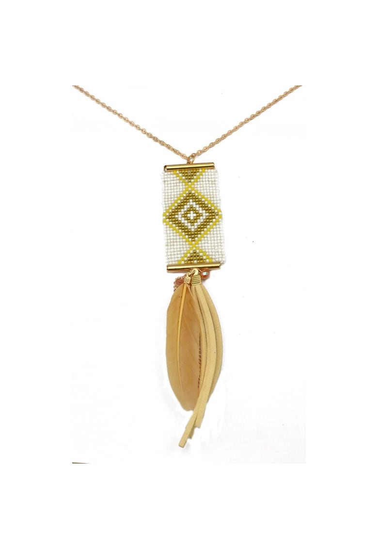 Colier auriu - cu pandantiv din margelute si pene - Leander C28 -