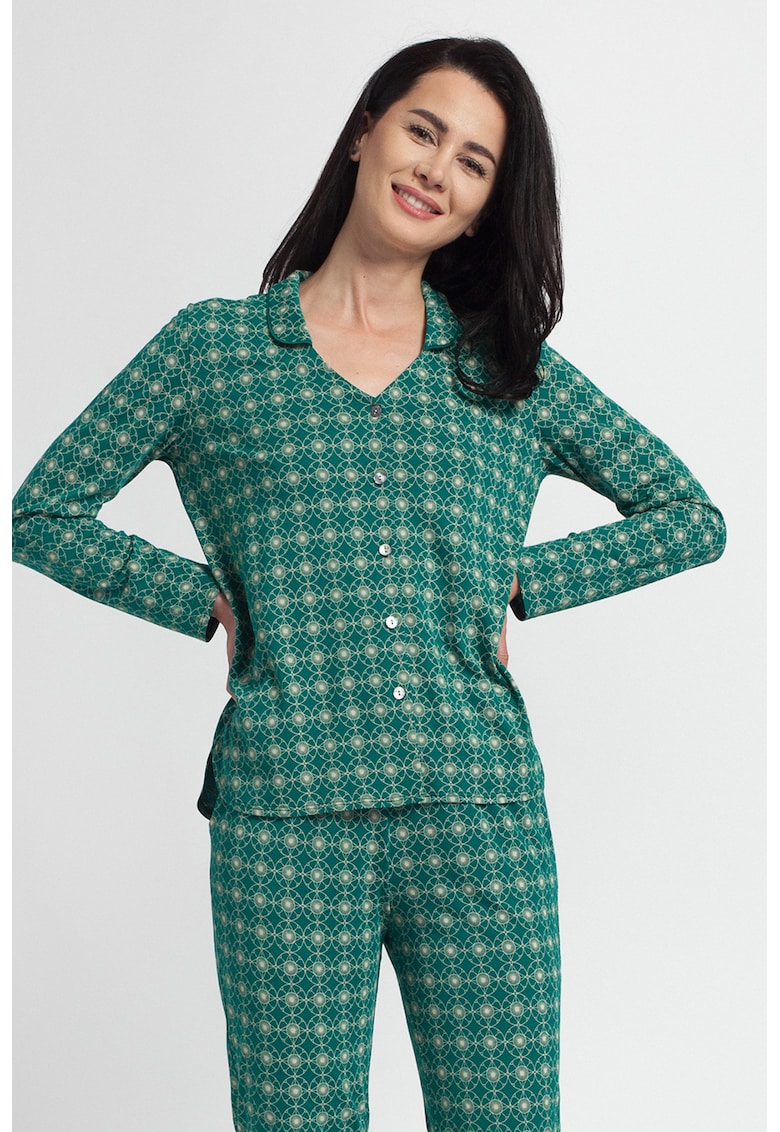 Pijama cu imprimeu – nasturi si buzunare laterale baie imagine super redus 2022