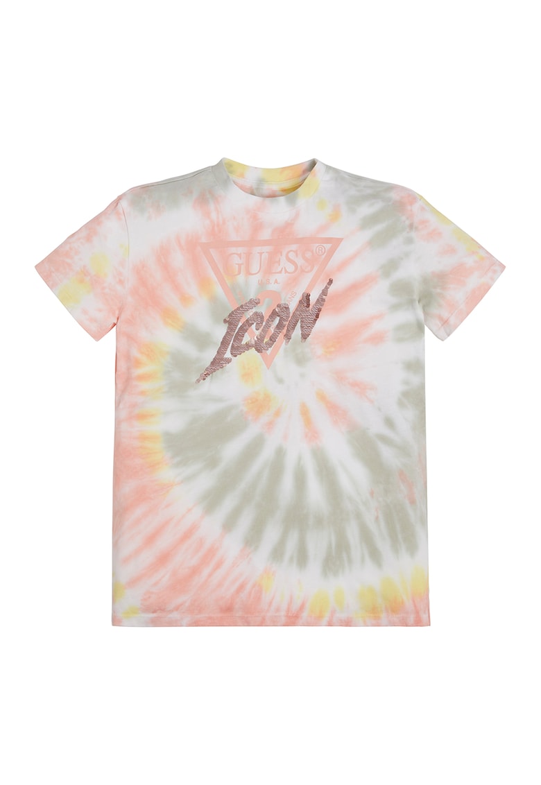 Tricou cu paiete si model tie-dye - Multicolor
