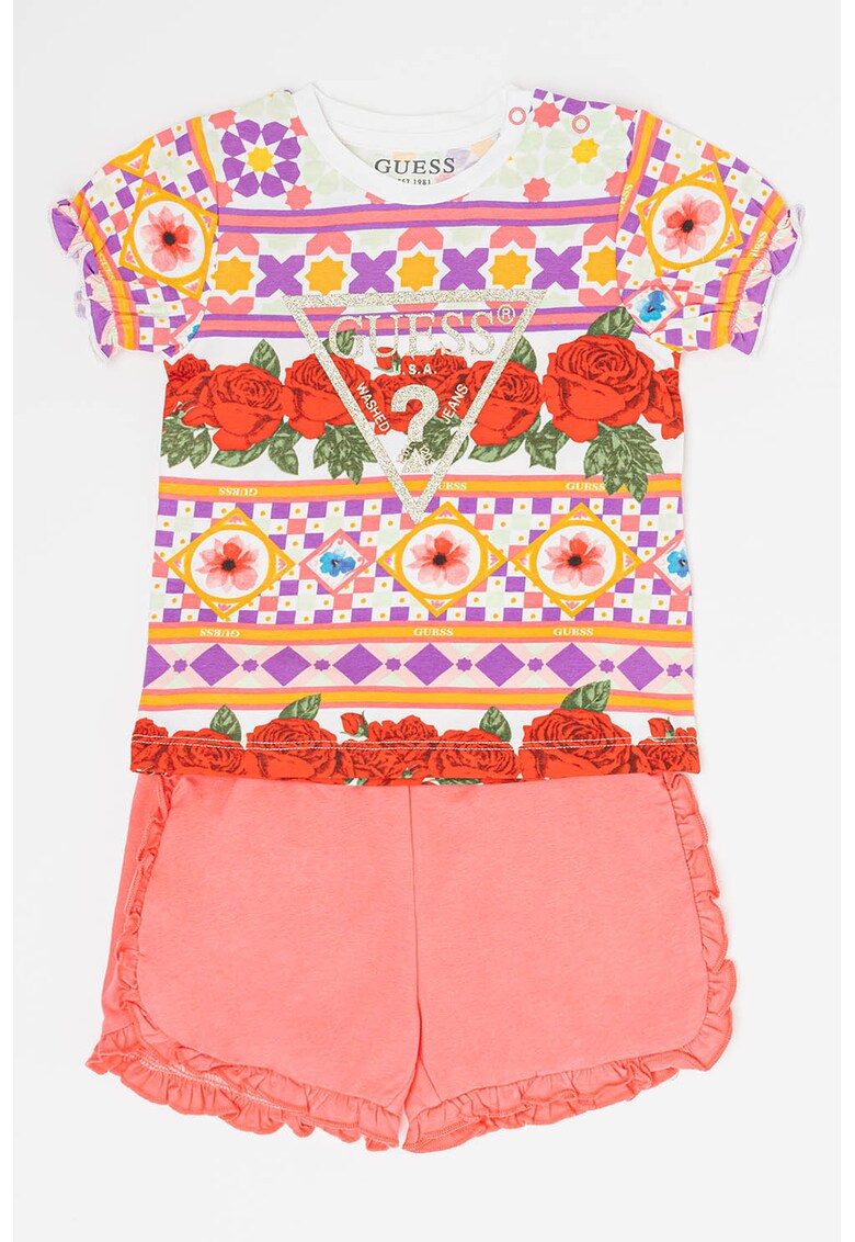 Set de tricou si pantaloni scurti - Verde/Coral/Ametist