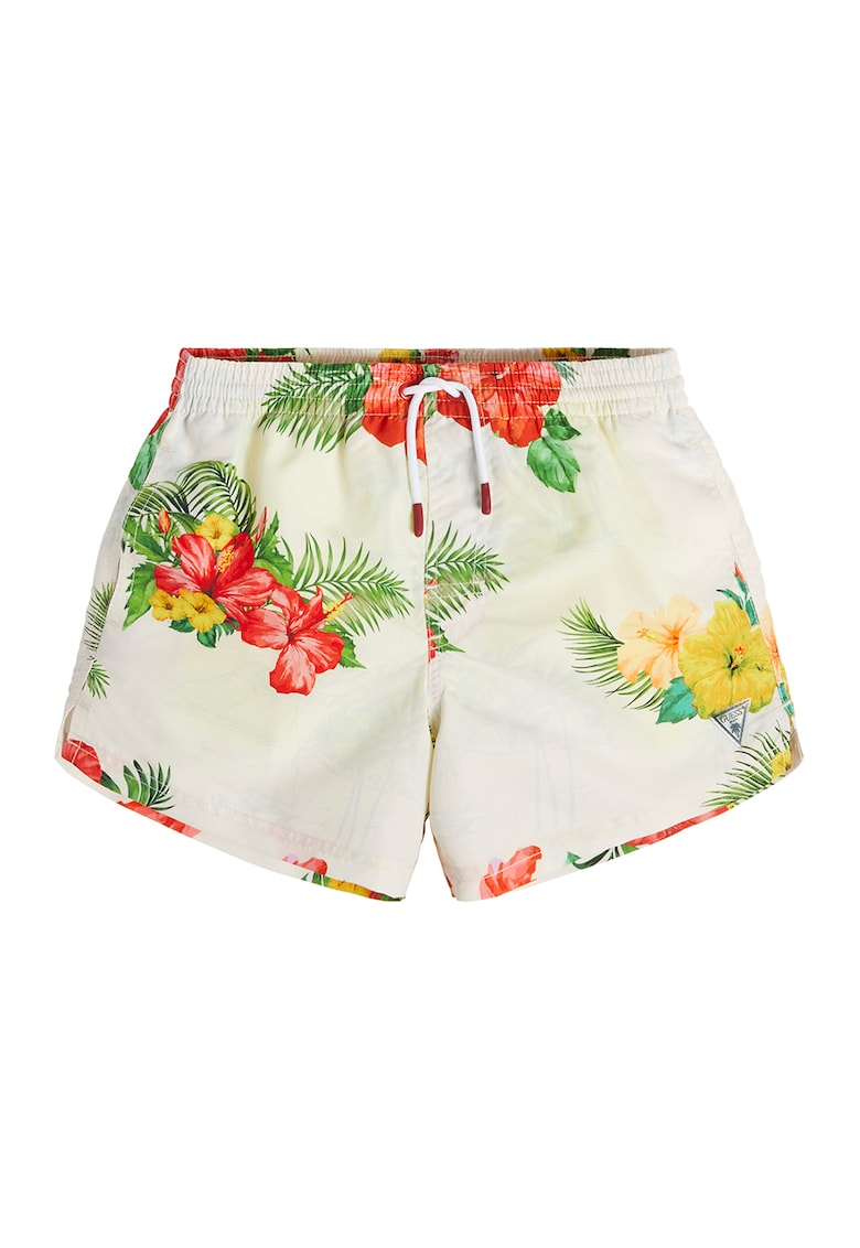 Pantaloni scurti de baie cu imprimeu floral si snur