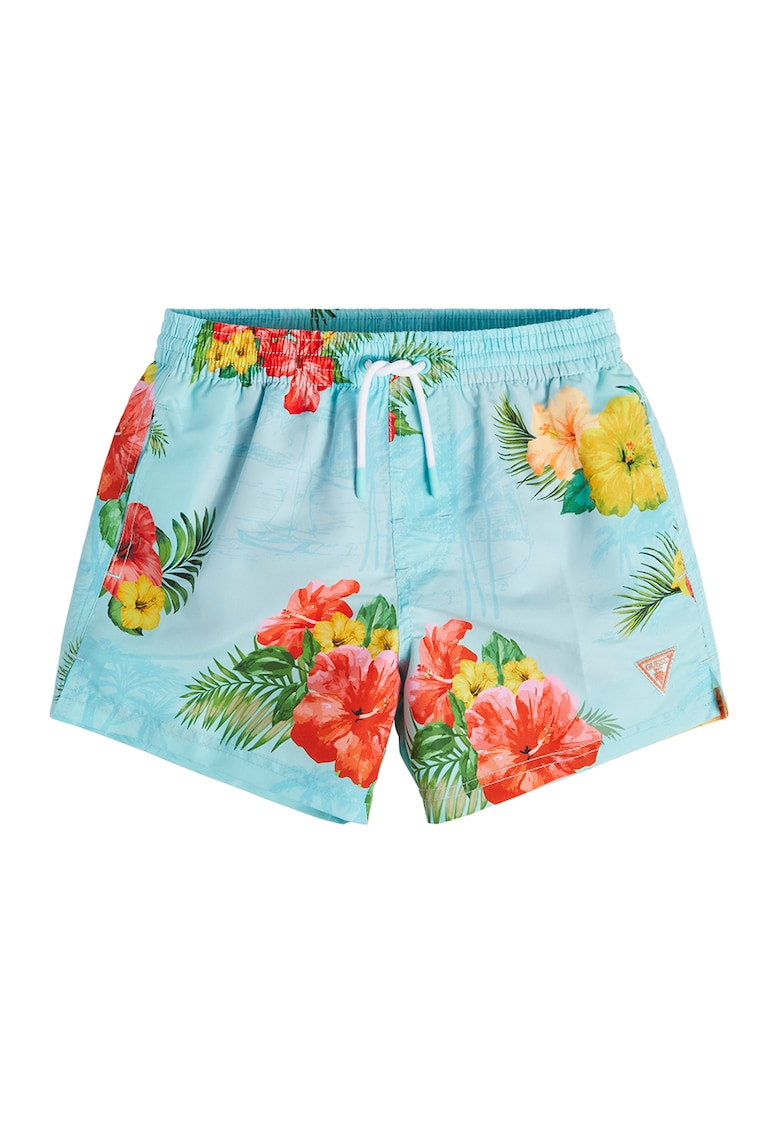 Pantaloni scurti de baie cu imprimeu floral si snur