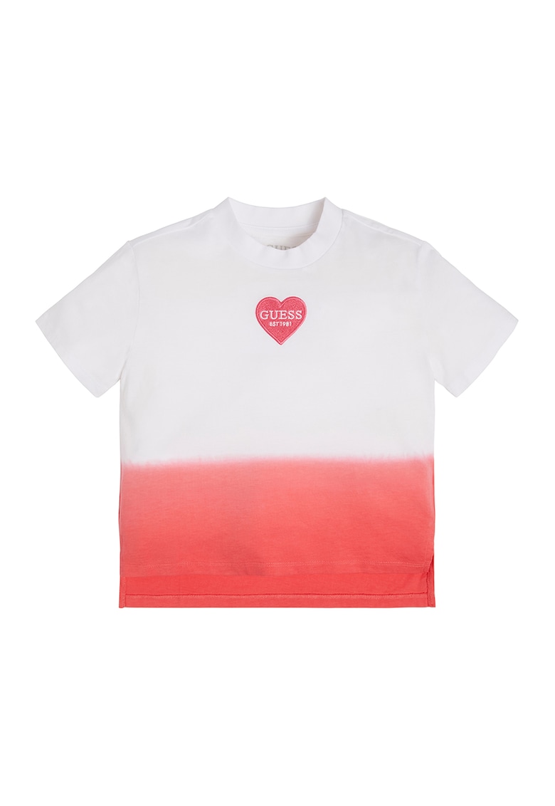 Tricou cu imprimeu in degrade si decolteu la baza gatului - Alb/Coral