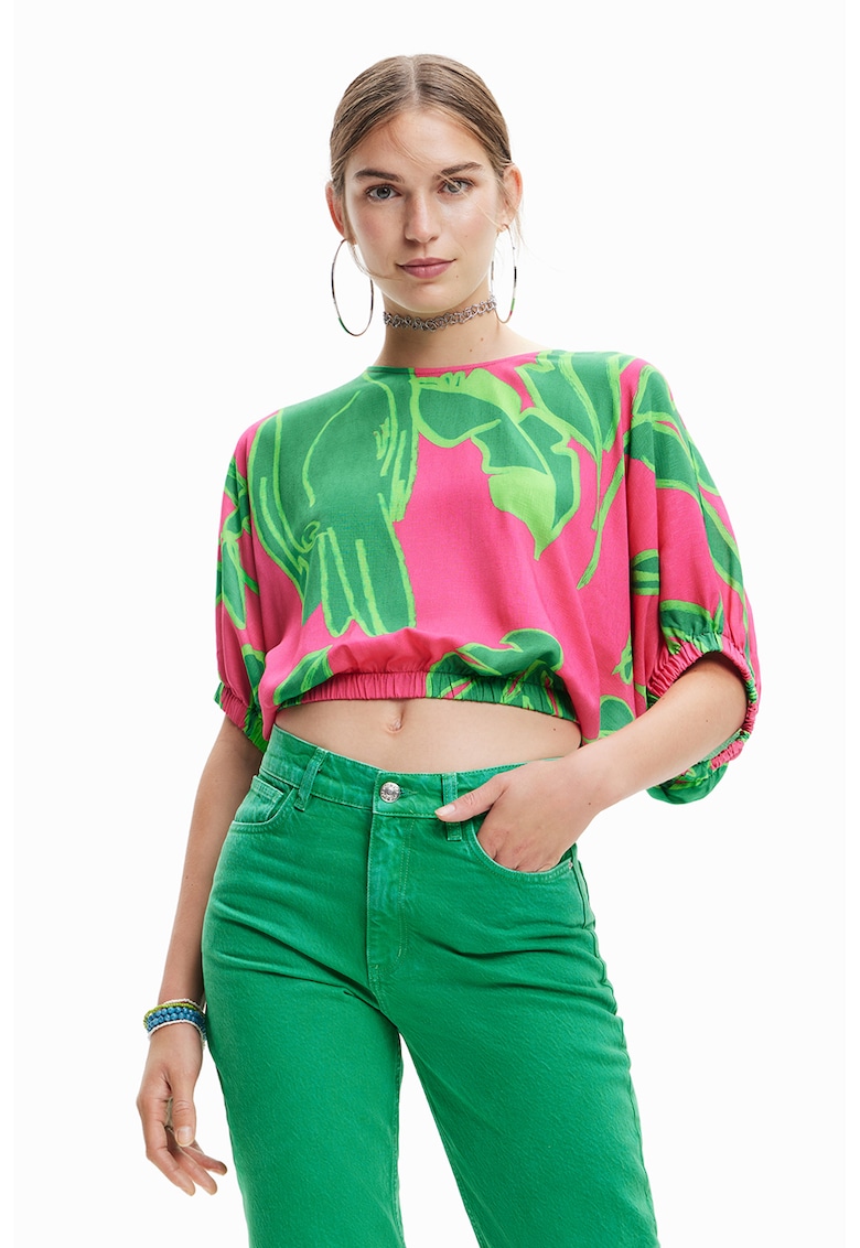 Bluza crop cu imprimeu tropical