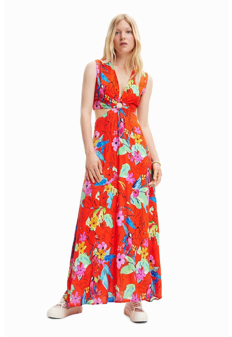 Rochie cu imprimeu floral si decupaje laterale