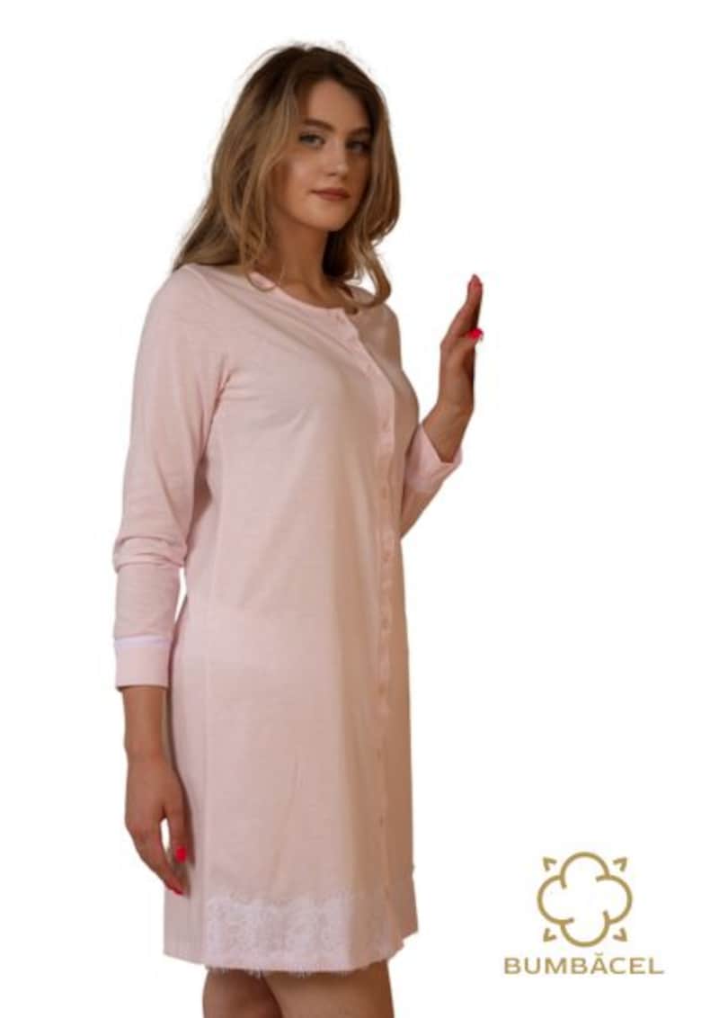 Camasa de noapte cu maneca lunga si cu nasturi - Roz