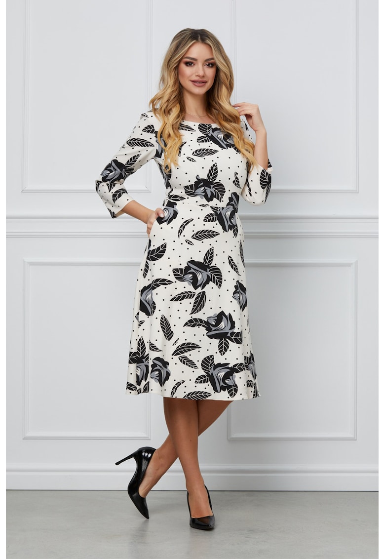 Rochie cu model floral si maneci 3/4