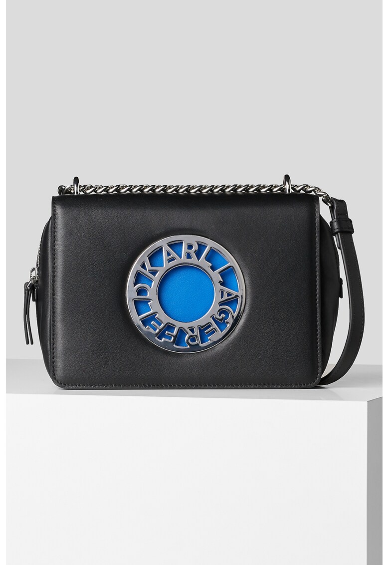 Karl Lagerfeld Кожена чанта Disk с метално лого за Жени Karl Lagerfeld Кожена чанта Disk с метално лого за Жени