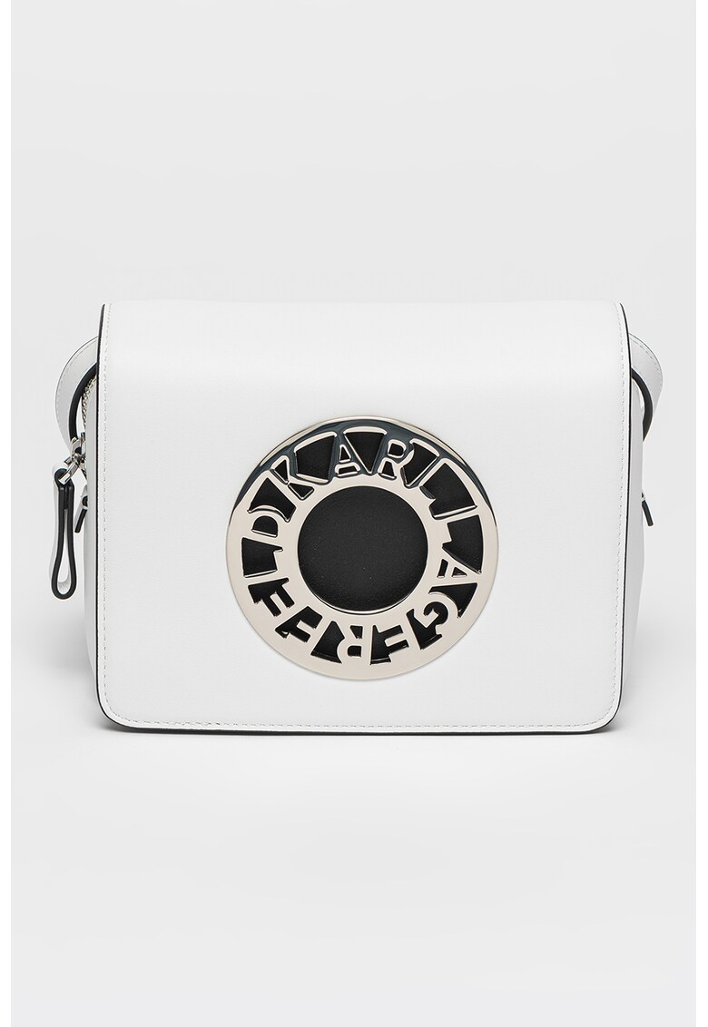 Karl Lagerfeld Кожена чанта през рамо Disk с метално лого за Жени Karl Lagerfeld Кожена чанта през рамо Disk с метално лого за Жени