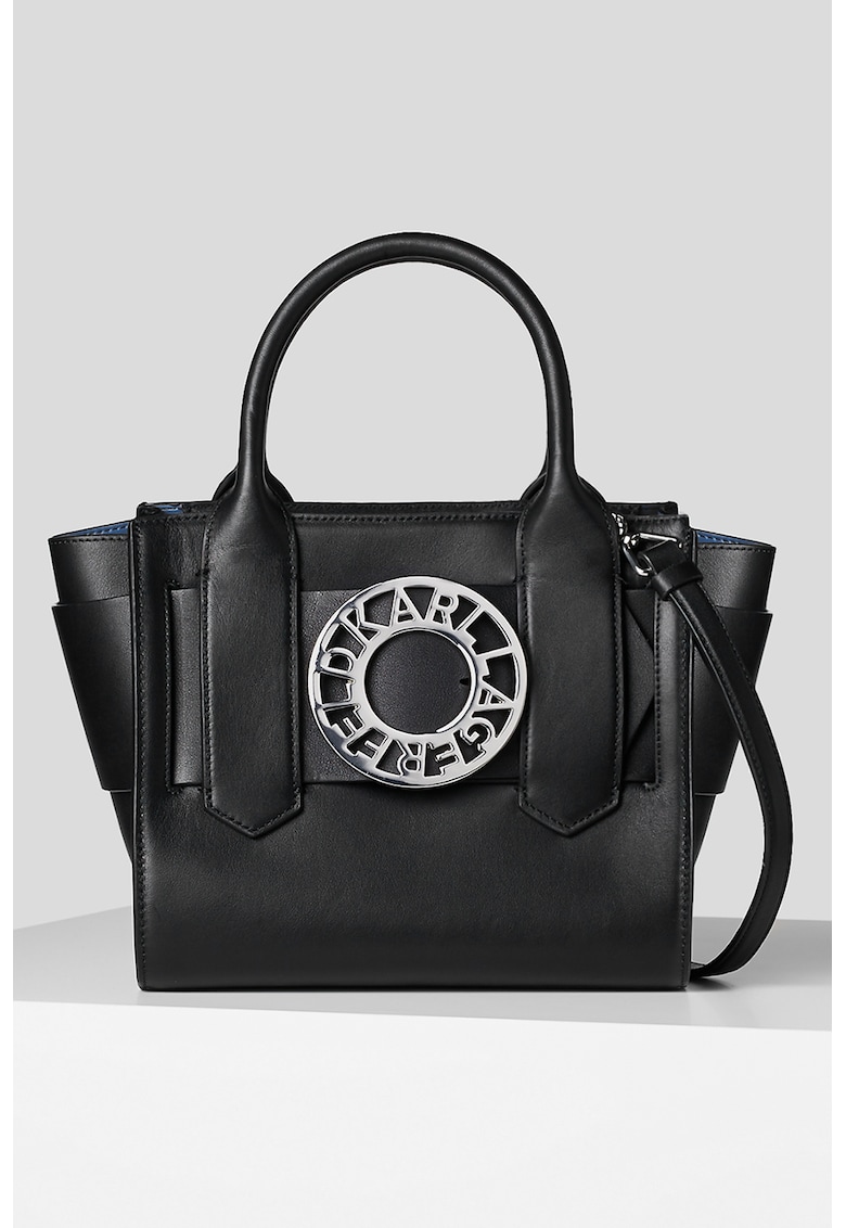 Karl Lagerfeld Кожена чанта за рамо с лого K/Disk за Жени Karl Lagerfeld Кожена чанта за рамо с лого K/Disk за Жени