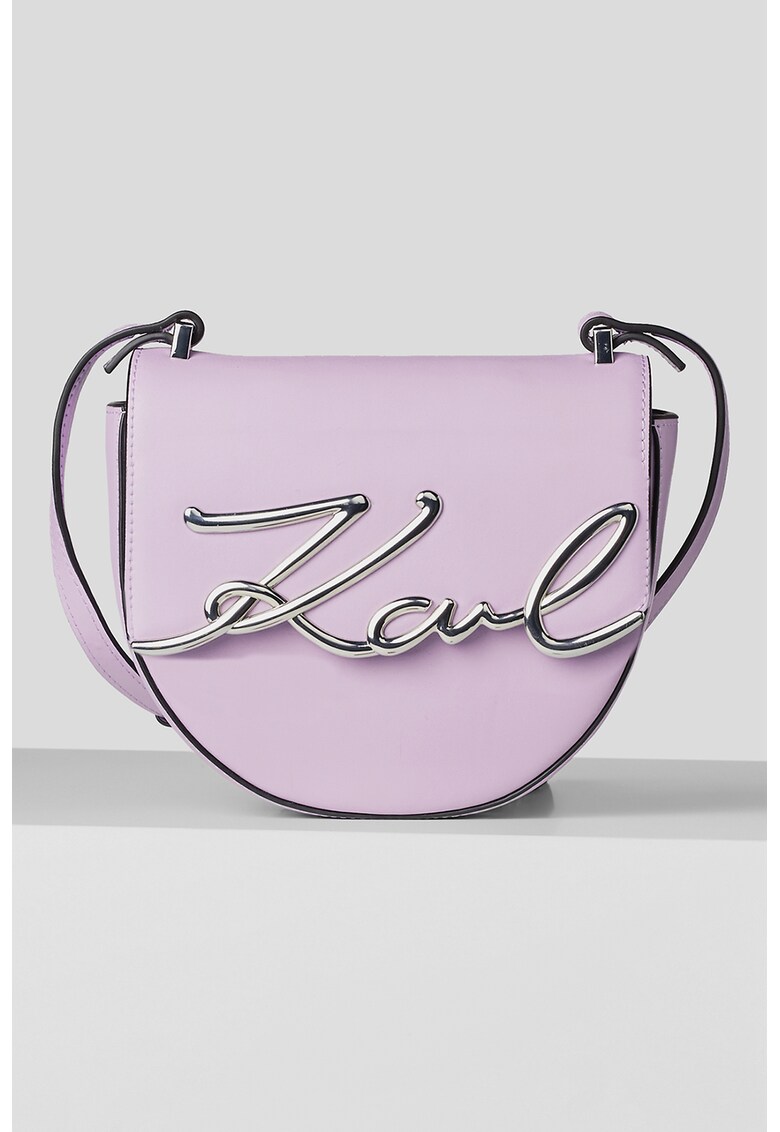 Karl Lagerfeld Кожена чанта Signature с метално лого за Жени Karl Lagerfeld Кожена чанта Signature с метално лого за Жени