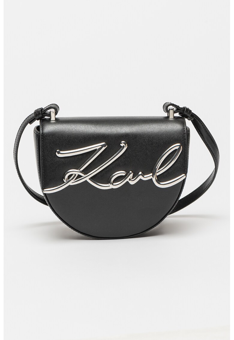 Karl Lagerfeld Кожена чанта Signature с метално лого за Жени Karl Lagerfeld Кожена чанта Signature с метално лого за Жени