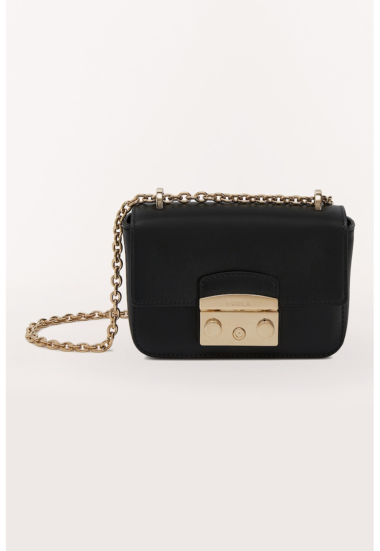 Furla Малка кожена чанта през рамо Metropolis с презрамка от верижка за Жени Furla Малка кожена чанта през рамо Metropolis с презрамка от верижка за Жени
