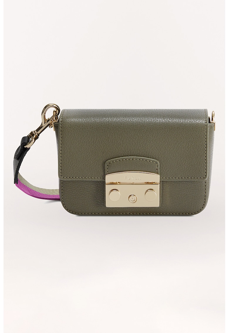 Furla Малка кожена чанта през рамо Metropolis с текстилна презрамка за Жени Furla Малка кожена чанта през рамо Metropolis с текстилна презрамка за Жени