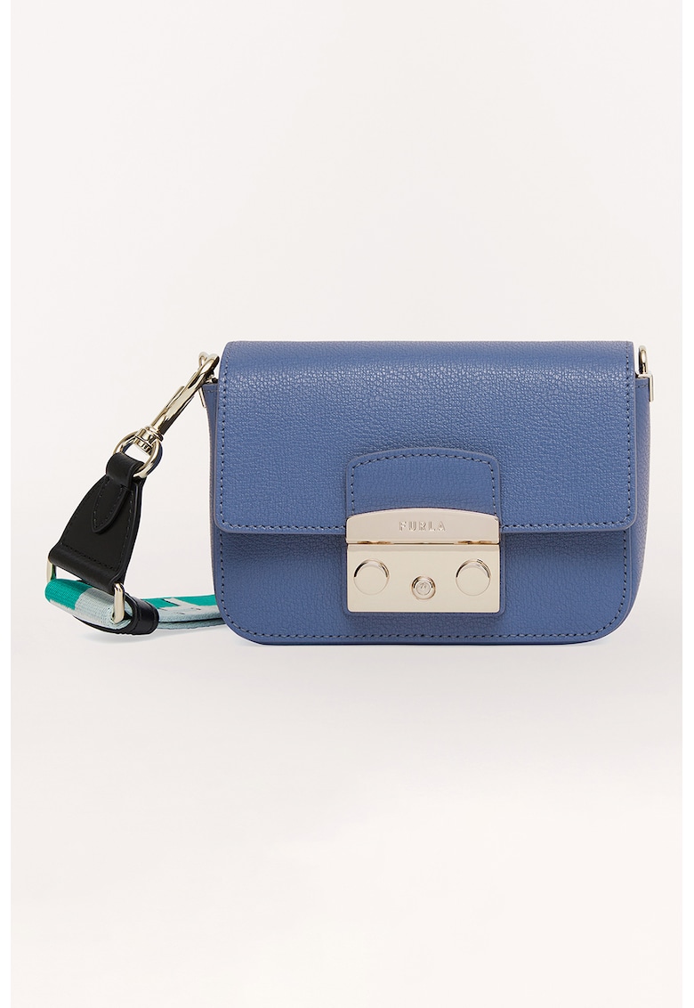 Furla Малка кожена чанта през рамо Metropolis с текстилна презрамка за Жени Furla Малка кожена чанта през рамо Metropolis с текстилна презрамка за Жени