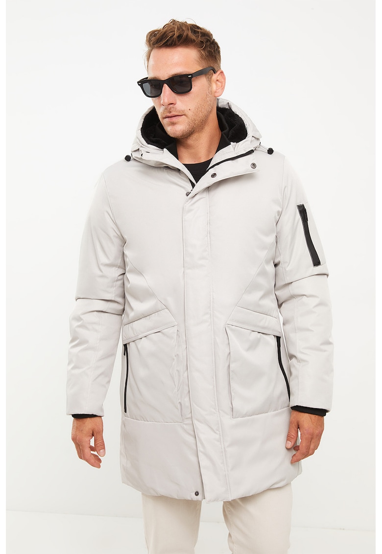 Geaca cu gluga - vatelina si buzunare multiple - Gri deschis