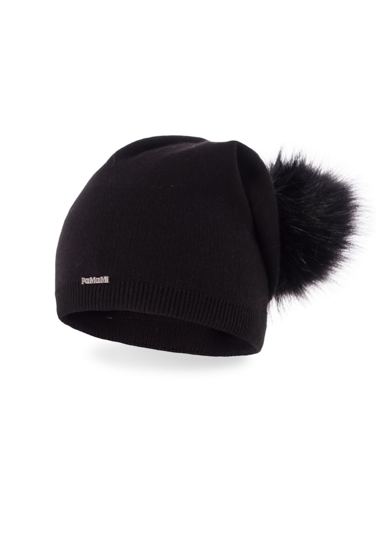 Caciula dama - cu un pompon - pentru toamna si iarna - 55-58 cm - Negru