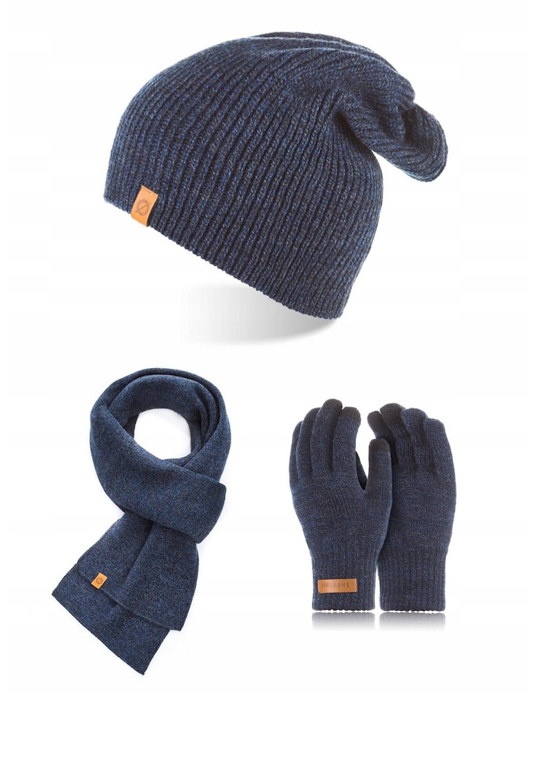 Set Iarna pentru barbati - Brodrene - caciula - fular - manusi - universal - Bleumarin