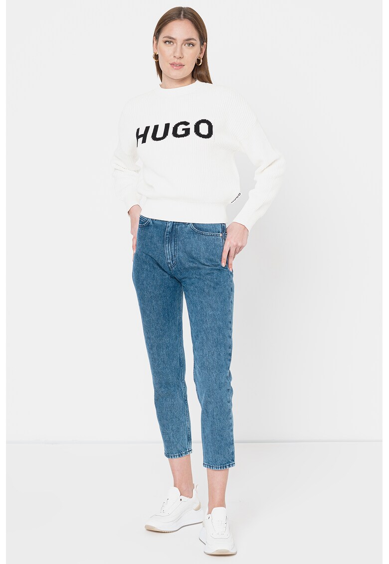 HUGO Пуловер с десен с лого за Жени HUGO Пуловер с десен с лого за Жени