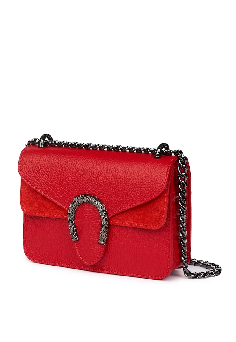 Poseta dama din piele naturala Dalia rosie - 15x20cm