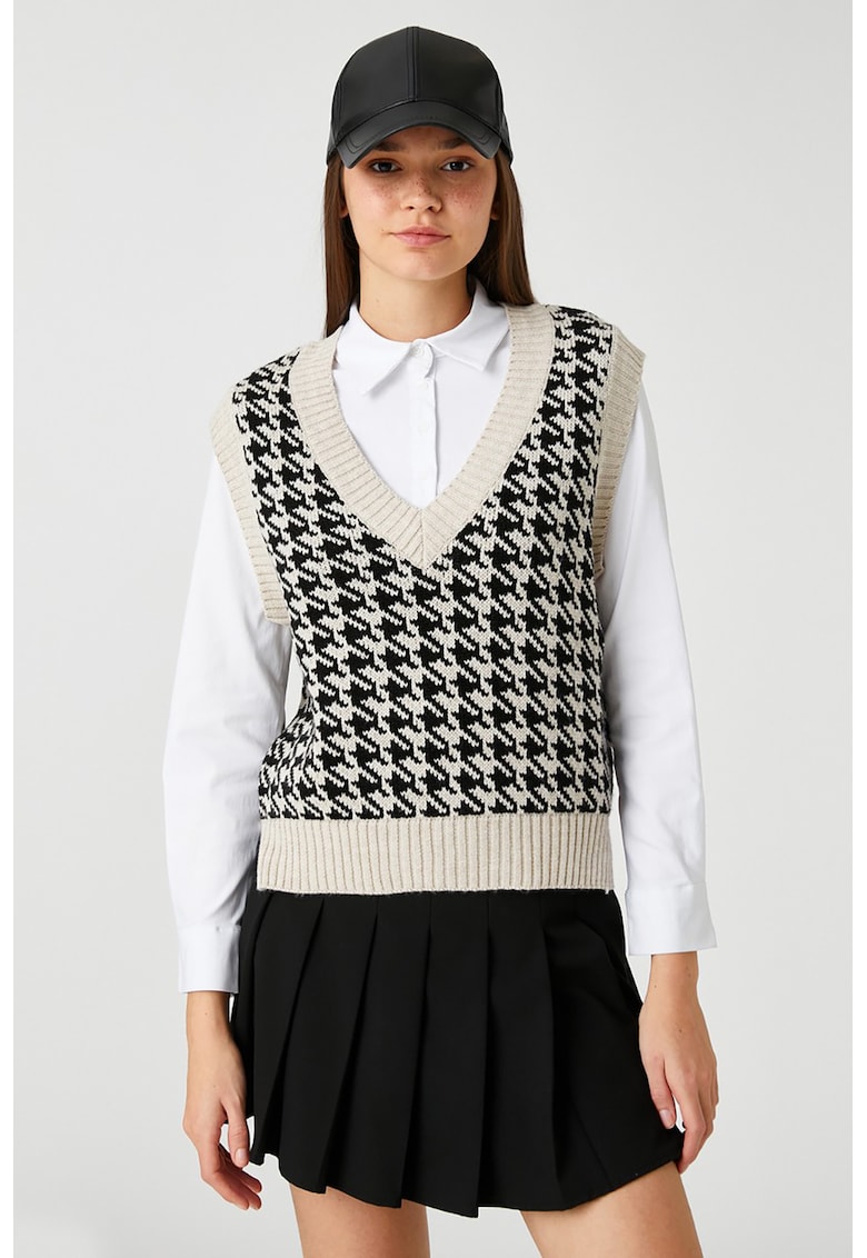 Vesta cu model houndstooth supradimensionat