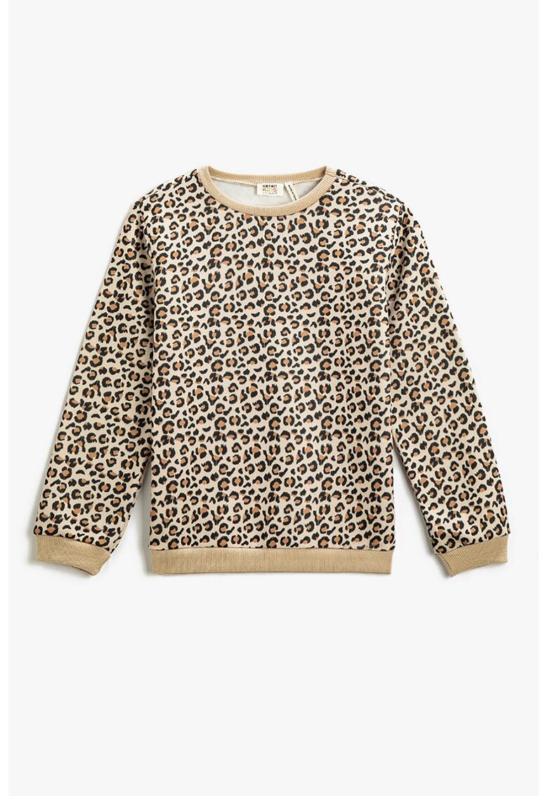 Bluza sport cu decolteu rotund si animal print
