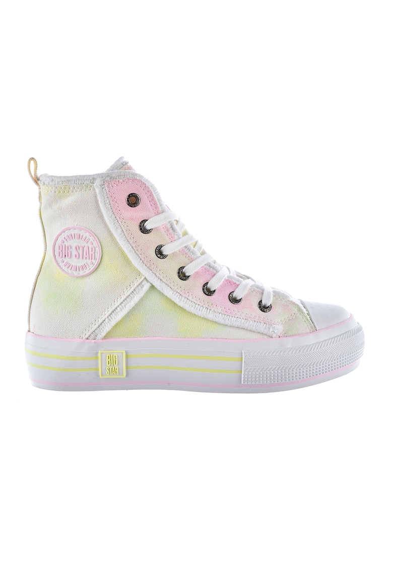 Tenisi flatform mid-high cu model tie-dye - Alb/Galben