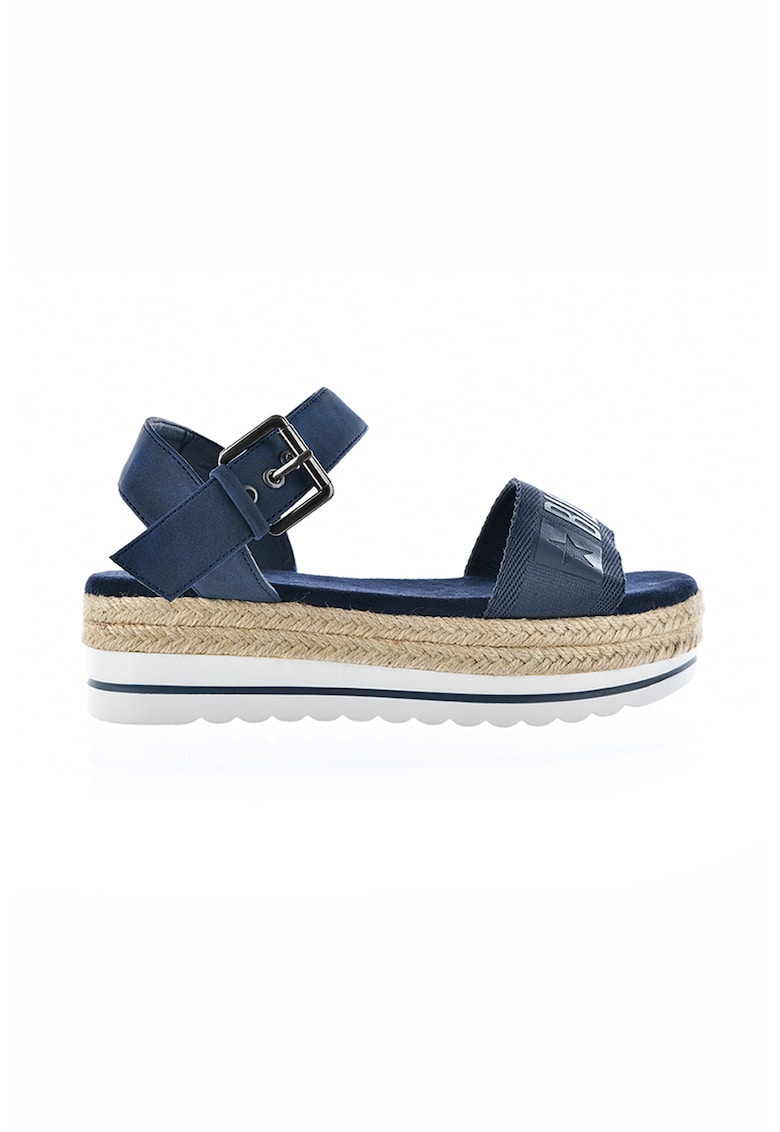 Sandale flatform de piele ecologica si material textil