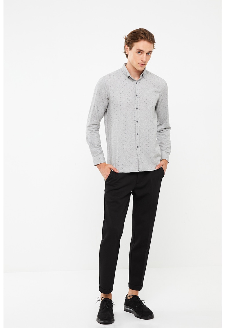 Camasa slim fit de bumbac cu guler fixat cu nasturi